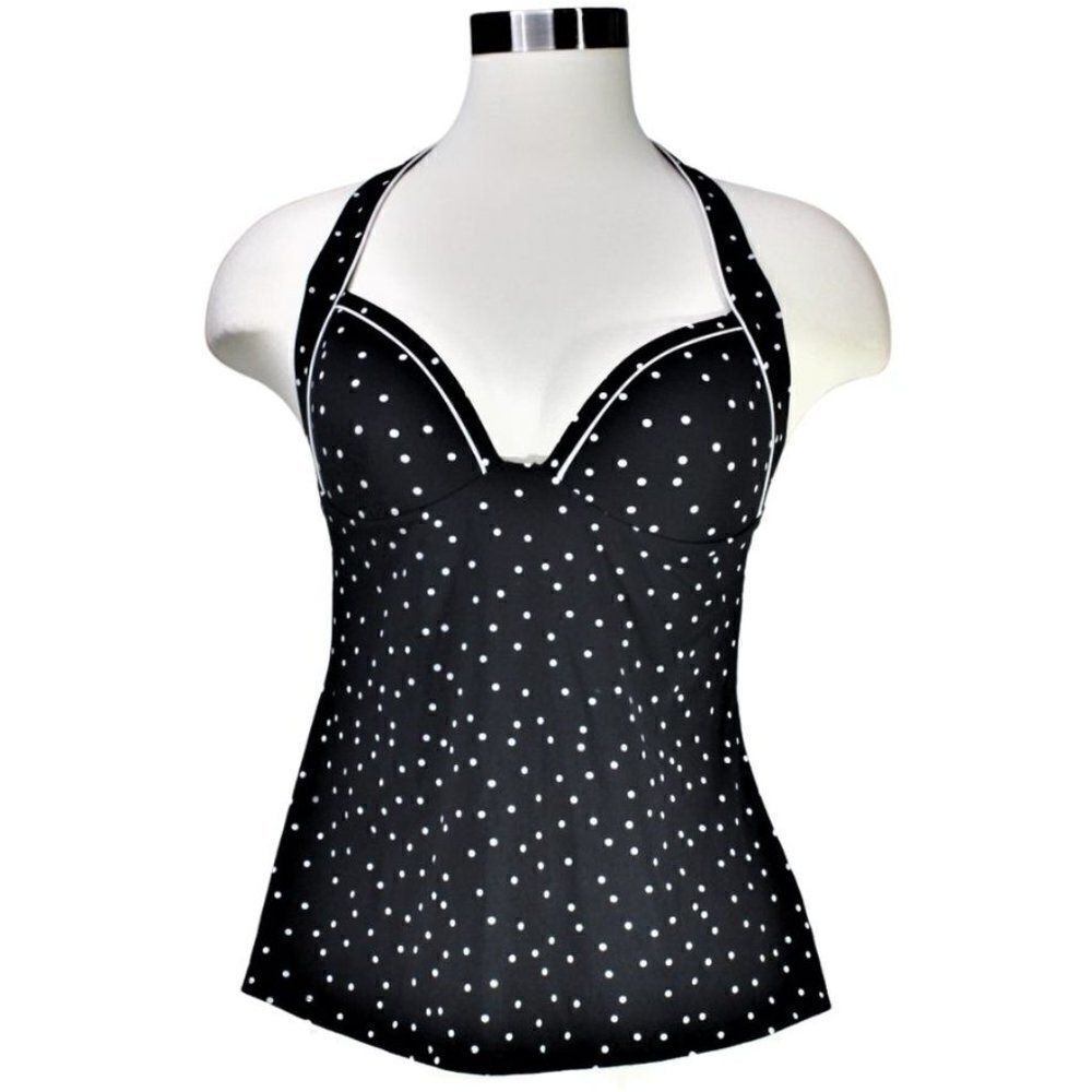 Calvin Klein Swim TOP ONLY Halter Polka-Dots Black & White Women’s Size 10 B